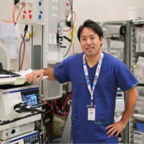 Yuto Shimamura smiling at camera in Advanced Endoscopy Unit at Austin Health